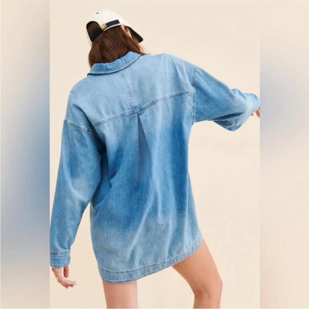 Free People Sz XL Nuray Denim Shirtdress - Picture 2 of 8